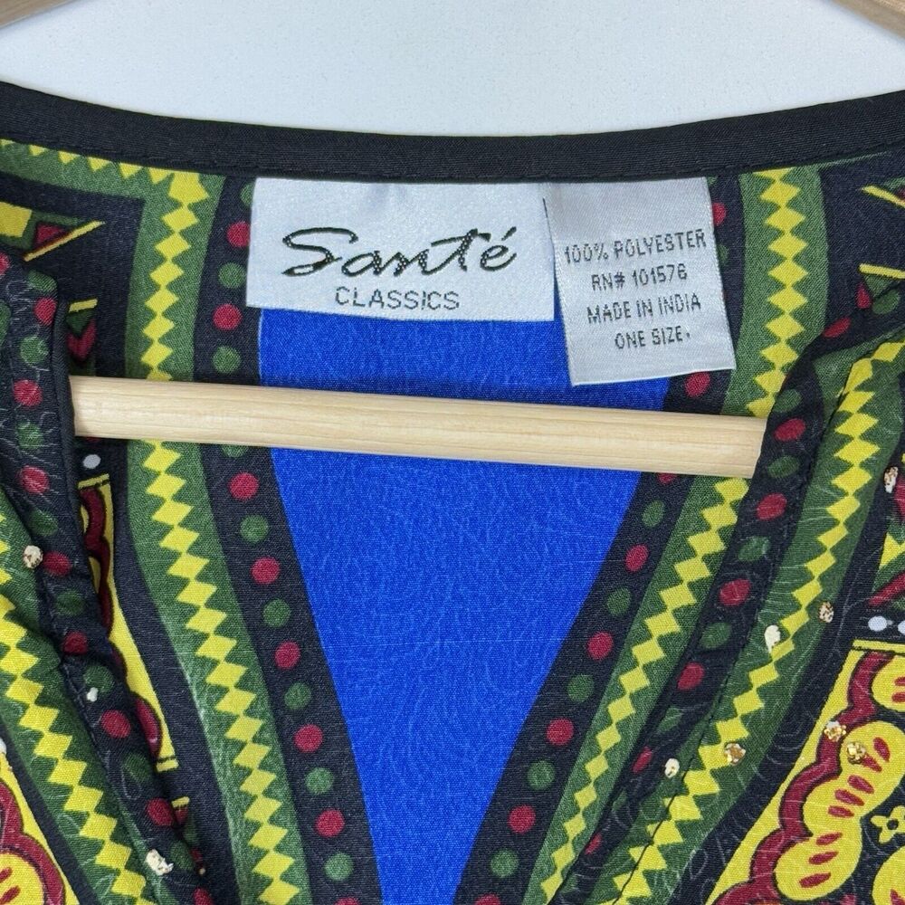 Sante Classics Blue Glitter Ethnic Pattern Beach Cover Shirt Top Womens One Size - Picture 7 of 7
